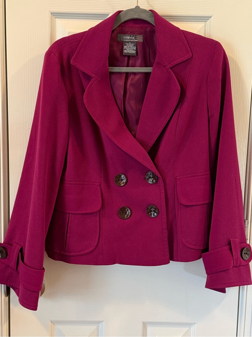 George ME by Mark Eisen Dark Raspberry Cropped Peacoat Jacket Sz 4